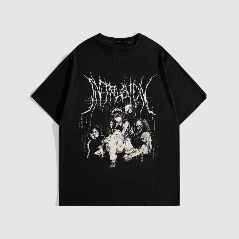 Američki retro T‑shirt, pamuk, otisak s slovima, okrugli izrez, kratki rukav, udoban slobodan kroj