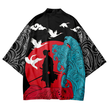 Etno odev: kimono plášť s digitálnou potlačou, 100% polyester, voľnočasové oblečenie pre mužov, všetky ročné obdobia