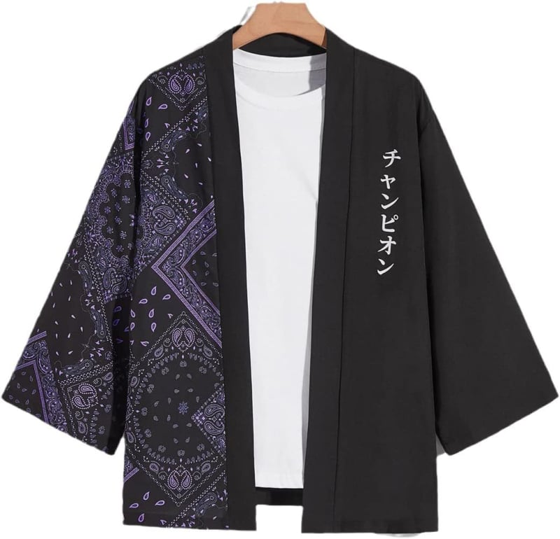 Etno odev: kimono plášť s digitálnou potlačou, 100% polyester, voľnočasové oblečenie pre mužov, všetky ročné obdobia