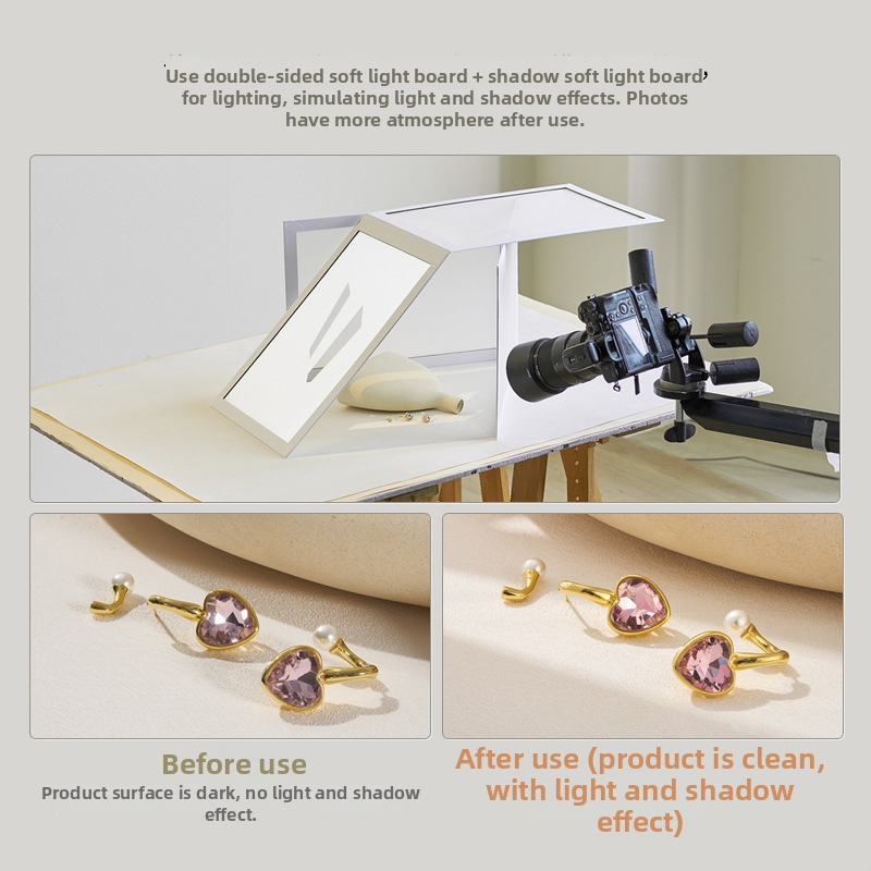 Sulankstoma šviesos difuzijos plokštė papuošalų fotografavimui su atspindinčiu ekranu – studijos rekvizitas