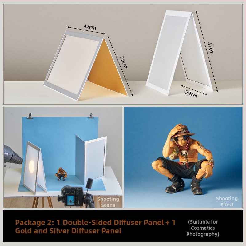 Sulankstoma šviesos difuzijos plokštė papuošalų fotografavimui su atspindinčiu ekranu – studijos rekvizitas