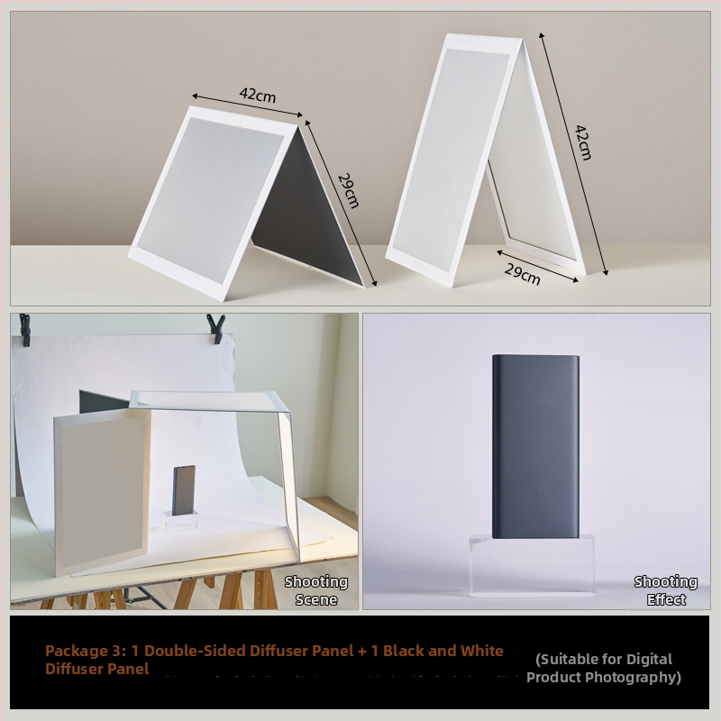 Sulankstoma šviesos difuzijos plokštė papuošalų fotografavimui su atspindinčiu ekranu – studijos rekvizitas
