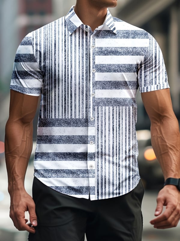 Vyriski marškiniai su lapelių apykakle, gėlių spaudinys, trumpomis rankovėmis, poliesterio 91–95%, laisvas kirpimas