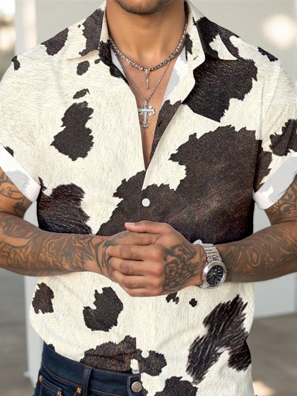 Vyriski marškiniai su lapelių apykakle, gėlių spaudinys, trumpomis rankovėmis, poliesterio 91–95%, laisvas kirpimas