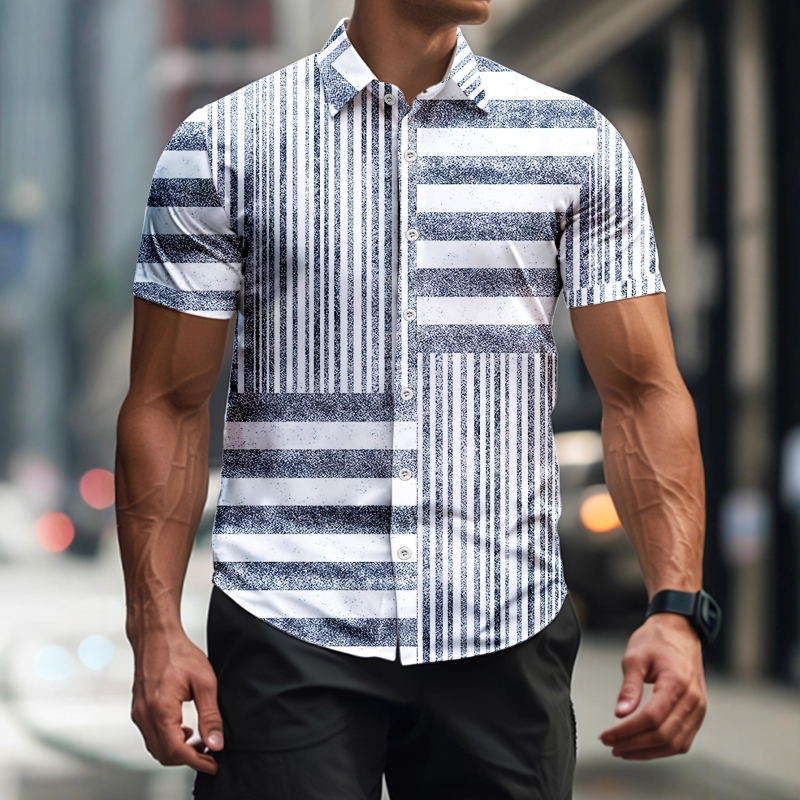 Vyriski marškiniai su lapelių apykakle, gėlių spaudinys, trumpomis rankovėmis, poliesterio 91–95%, laisvas kirpimas