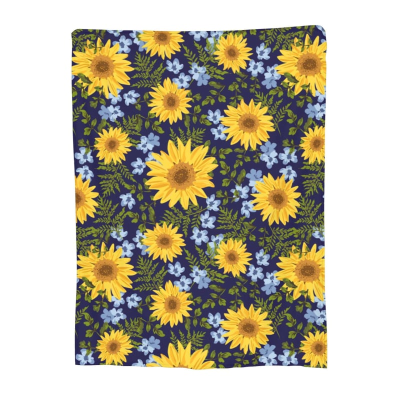 Слънчогледово фланелено одеяло, 100% полиестер, 260 g, пролетно-есенно, принт растения и цветя, персонализируемо за легло и диван