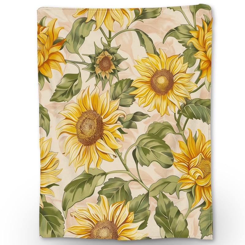 Слънчогледово фланелено одеяло, 100% полиестер, 260 g, пролетно-есенно, принт растения и цветя, персонализируемо за легло и диван