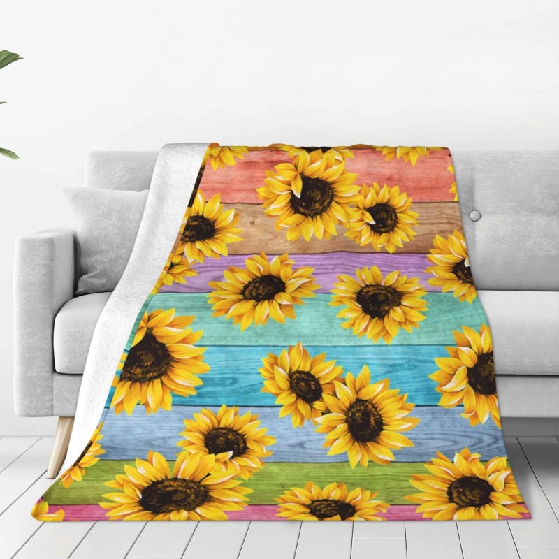 Слънчогледово фланелено одеяло, 100% полиестер, 260 g, пролетно-есенно, принт растения и цветя, персонализируемо за легло и диван