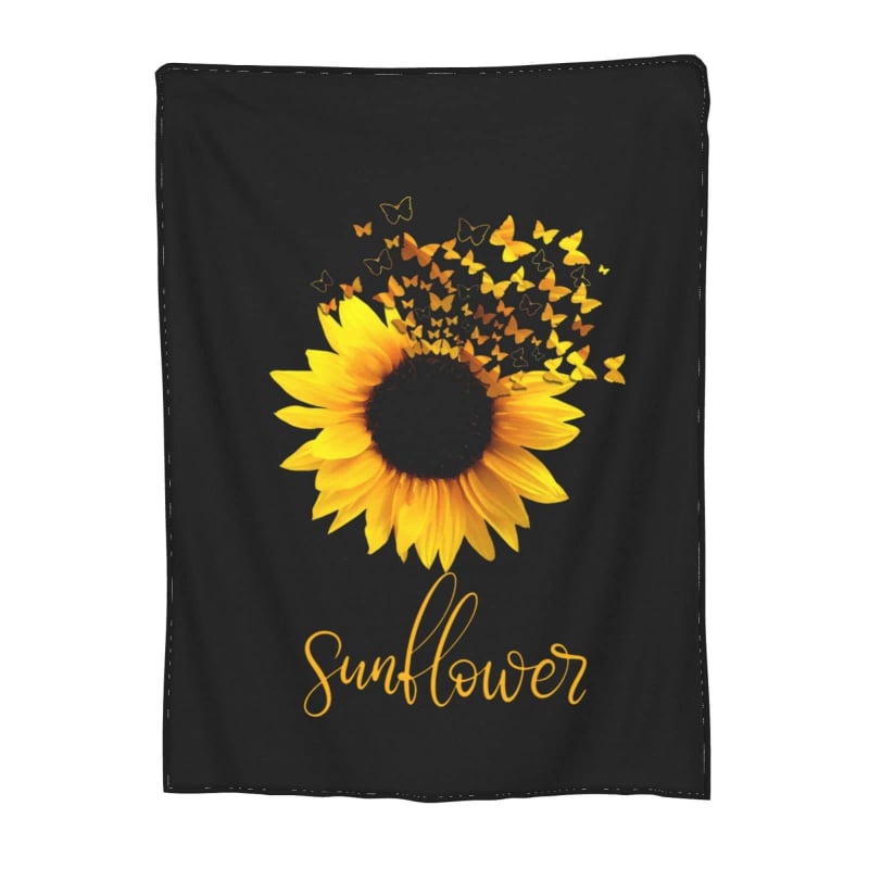 Слънчогледово фланелено одеяло, 100% полиестер, 260 g, пролетно-есенно, принт растения и цветя, персонализируемо за легло и диван