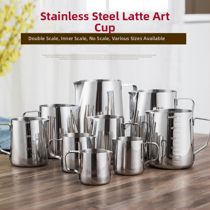 Kanica na latte art so špičatým výtokom, hrubšie telo z 201 nerezovej ocele, s meracou stupnicou