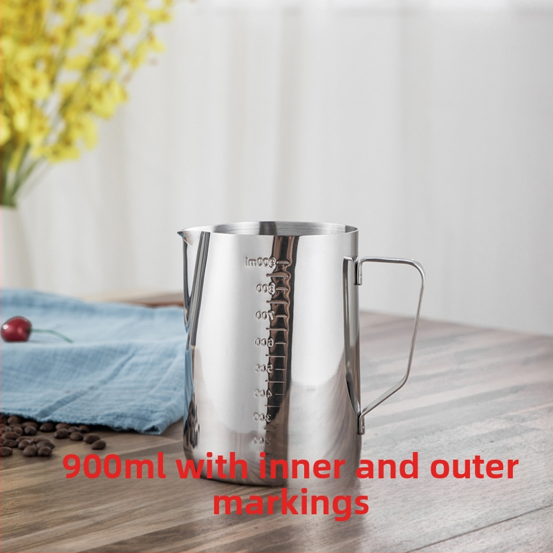 Kanica na latte art so špičatým výtokom, hrubšie telo z 201 nerezovej ocele, s meracou stupnicou