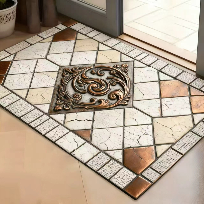 Vintage American Style Flower Brick ulazni prostir za vrata, perivi poliester, kvadratnog oblika, otisak uzorka, prilagodljiv