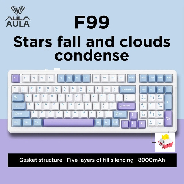 Aula Tarantula F99/F99Pro mechanická klávesnica – bezdrôtový Bluetooth, tri režimy, RGB podsvietenie, ABS telo, až 3 zariadenia súčasne
