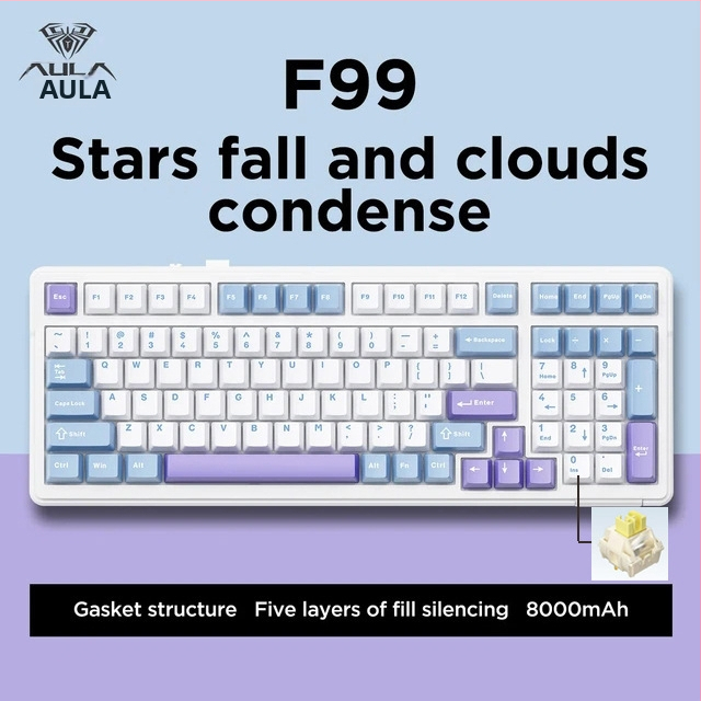 Aula Tarantula F99/F99Pro mechanická klávesnica – bezdrôtový Bluetooth, tri režimy, RGB podsvietenie, ABS telo, až 3 zariadenia súčasne