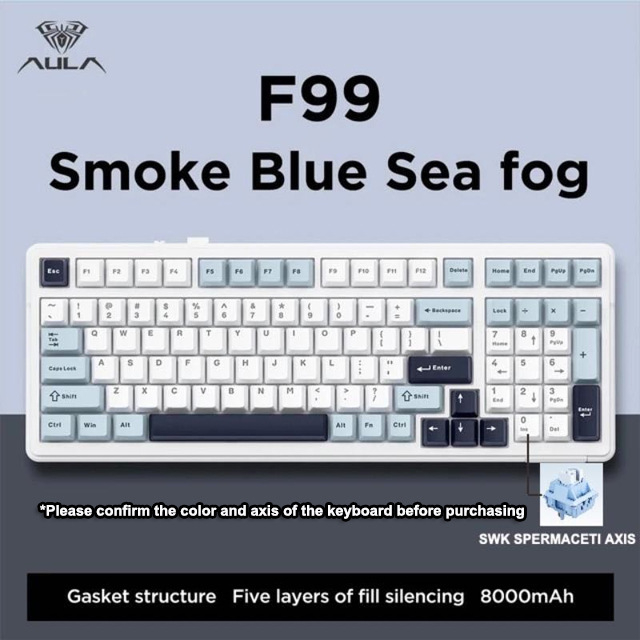 Aula Tarantula F99/F99Pro механична клавиатура – безжична Bluetooth три режима, RGB подсветка, ABS корпус, до 3 устройства едновременно