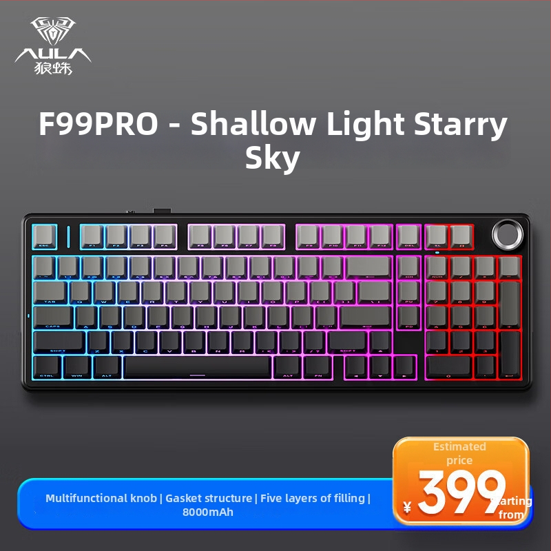 Aula Tarantula F99/F99Pro mechanická klávesnica – bezdrôtový Bluetooth, tri režimy, RGB podsvietenie, ABS telo, až 3 zariadenia súčasne