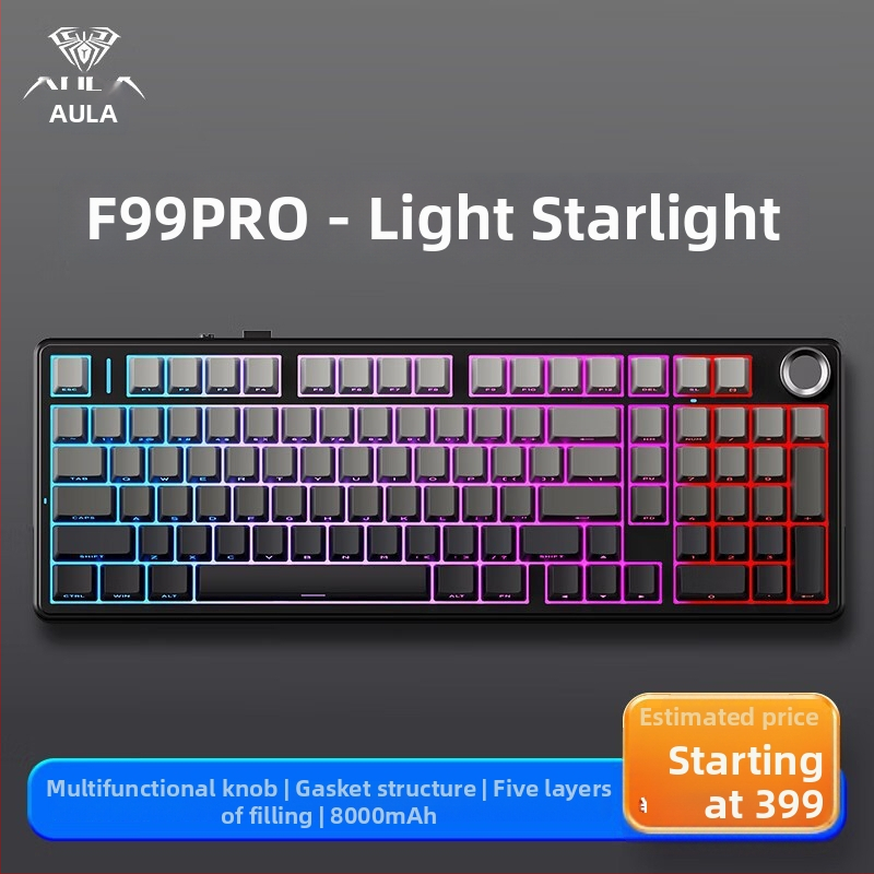 Aula Tarantula F99/F99Pro mechanická klávesnica – bezdrôtový Bluetooth, tri režimy, RGB podsvietenie, ABS telo, až 3 zariadenia súčasne