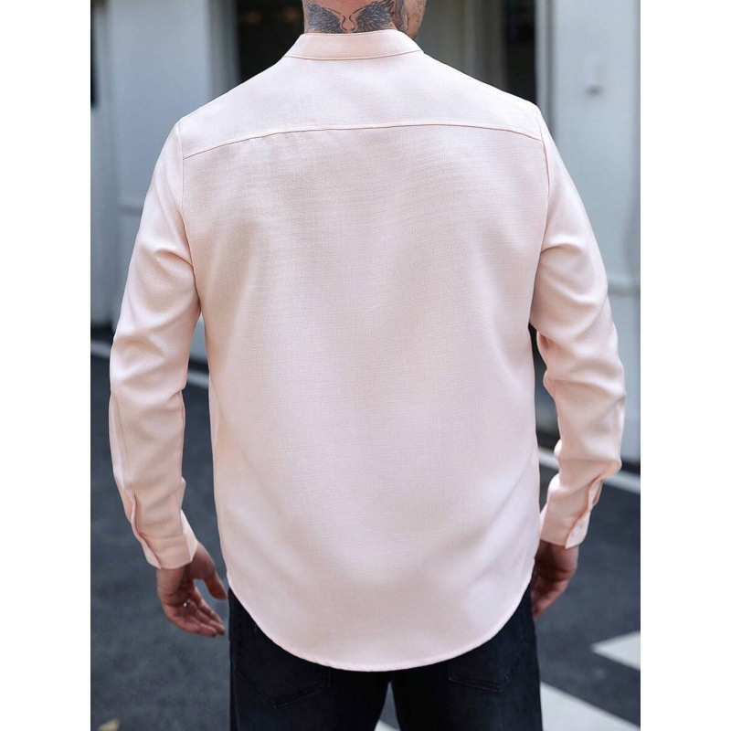 Vyriniai lininiai Slim Fit marškiniai su plačiai išskleistu apykakle, ¾ rankovės, spalvų blokų raštas, lino sudėtis 51–70%