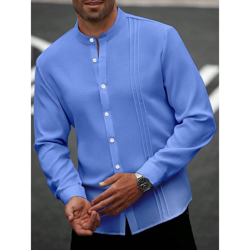 Vyriniai lininiai Slim Fit marškiniai su plačiai išskleistu apykakle, ¾ rankovės, spalvų blokų raštas, lino sudėtis 51–70%