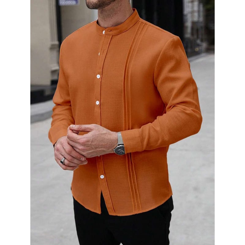 Vyriniai lininiai Slim Fit marškiniai su plačiai išskleistu apykakle, ¾ rankovės, spalvų blokų raštas, lino sudėtis 51–70%