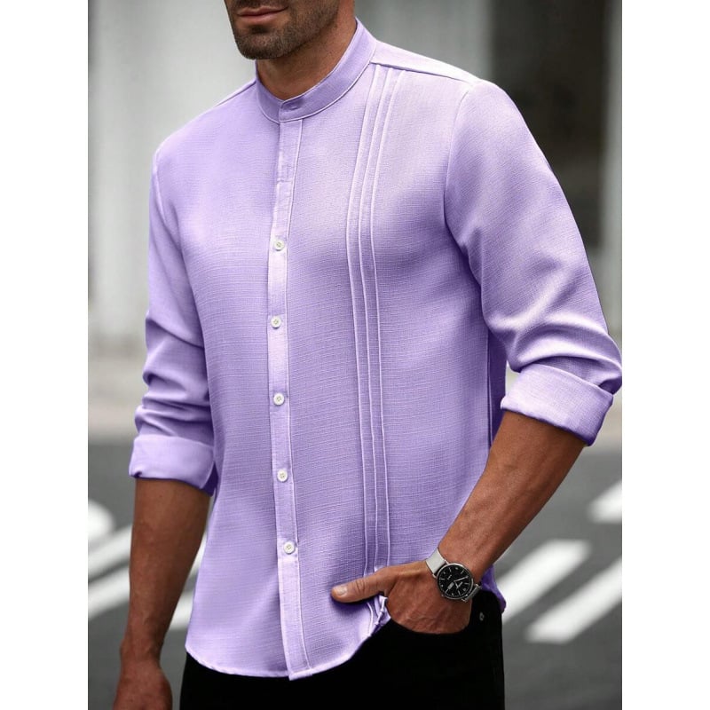 Vyriniai lininiai Slim Fit marškiniai su plačiai išskleistu apykakle, ¾ rankovės, spalvų blokų raštas, lino sudėtis 51–70%