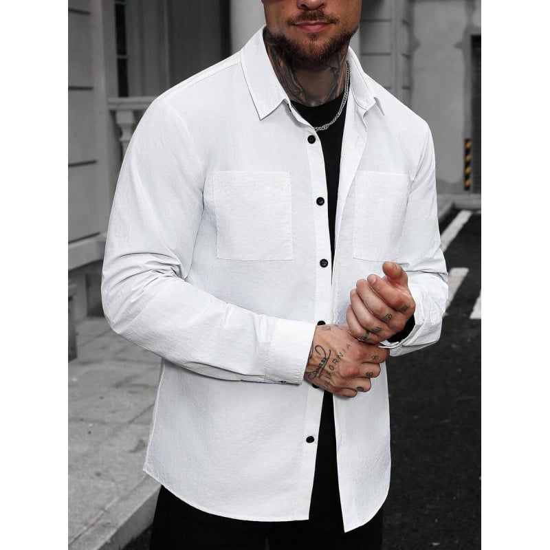 Vyriniai lininiai Slim Fit marškiniai su plačiai išskleistu apykakle, ¾ rankovės, spalvų blokų raštas, lino sudėtis 51–70%