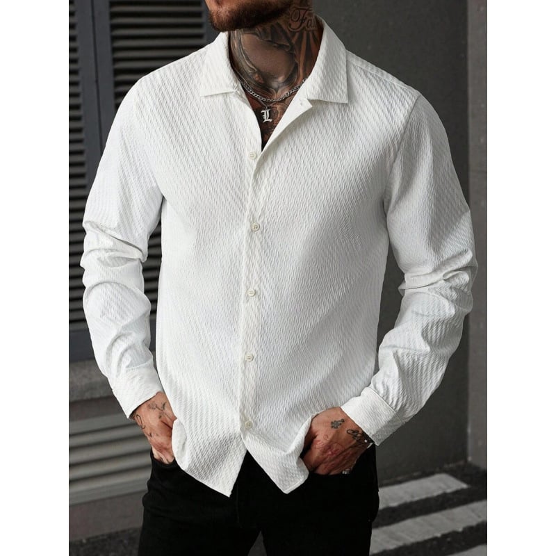 Vyriniai lininiai Slim Fit marškiniai su plačiai išskleistu apykakle, ¾ rankovės, spalvų blokų raštas, lino sudėtis 51–70%