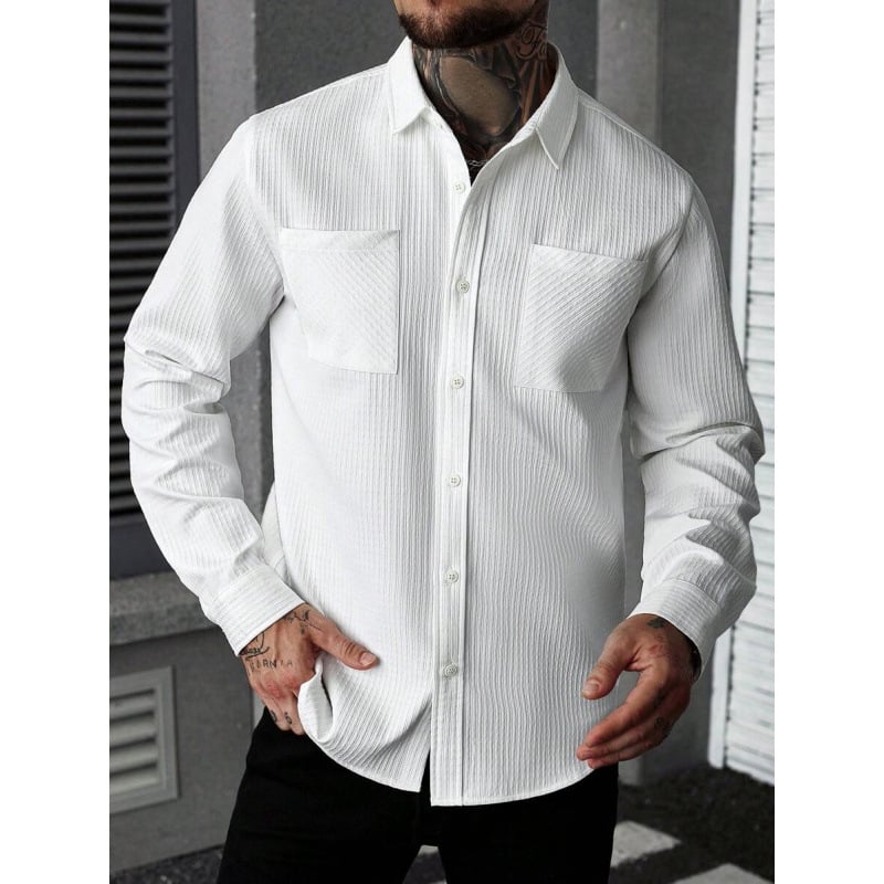 Vyriniai lininiai Slim Fit marškiniai su plačiai išskleistu apykakle, ¾ rankovės, spalvų blokų raštas, lino sudėtis 51–70%