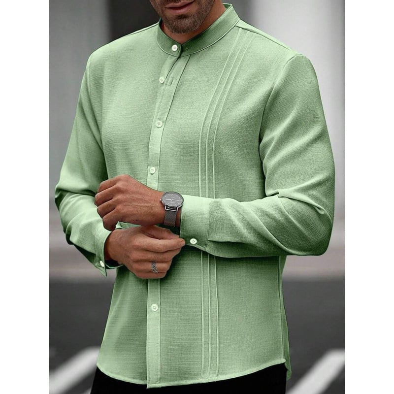 Vyriniai lininiai Slim Fit marškiniai su plačiai išskleistu apykakle, ¾ rankovės, spalvų blokų raštas, lino sudėtis 51–70%