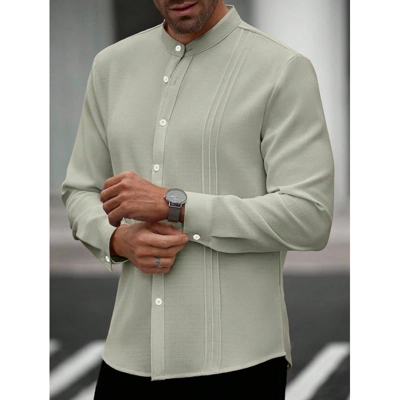 Vyriniai lininiai Slim Fit marškiniai su plačiai išskleistu apykakle, ¾ rankovės, spalvų blokų raštas, lino sudėtis 51–70%