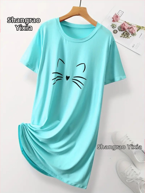 Jednodielne luxusné pyžamové šaty s kruhovým výstrihom, midi dĺžka, 100% polyester.