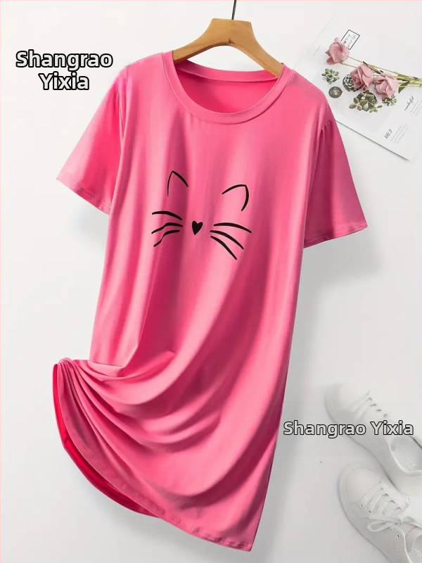 Jednodielne luxusné pyžamové šaty s kruhovým výstrihom, midi dĺžka, 100% polyester.