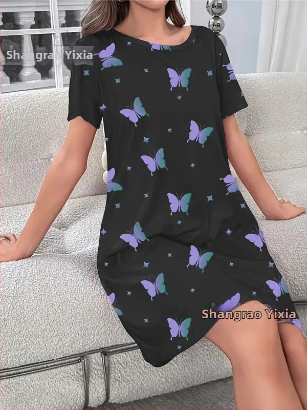 Jednodielne luxusné pyžamové šaty s kruhovým výstrihom, midi dĺžka, 100% polyester.