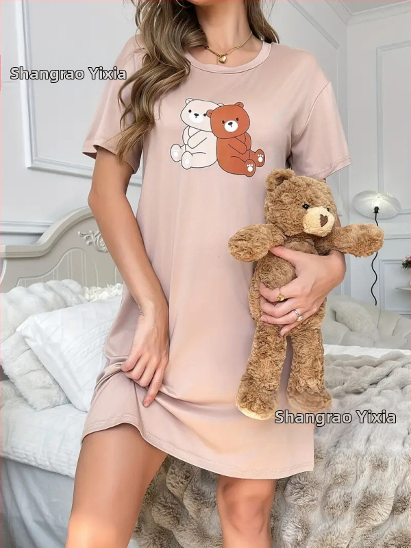 Jednodielne luxusné pyžamové šaty s kruhovým výstrihom, midi dĺžka, 100% polyester.