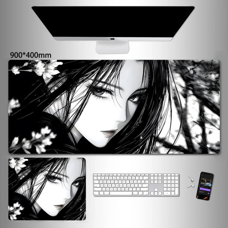 Liels spēļu peles paliktnis ar anime seriāla motīvu un tintes mazgāšanas seno stilā; dabiskā gumija, pretslīdēšana, vienpusējs.