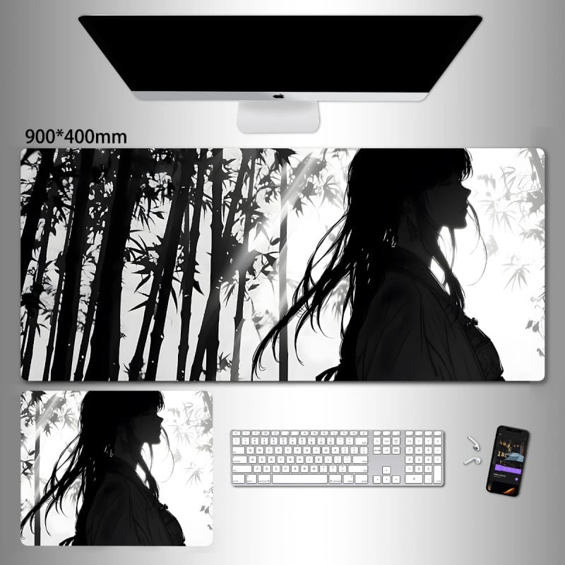 Liels spēļu peles paliktnis ar anime seriāla motīvu un tintes mazgāšanas seno stilā; dabiskā gumija, pretslīdēšana, vienpusējs.