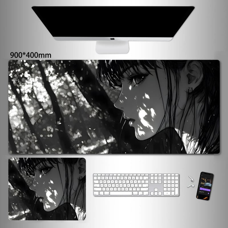 Liels spēļu peles paliktnis ar anime seriāla motīvu un tintes mazgāšanas seno stilā; dabiskā gumija, pretslīdēšana, vienpusējs.