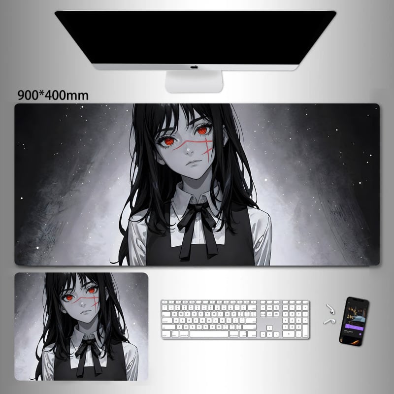 Liels spēļu peles paliktnis ar anime seriāla motīvu un tintes mazgāšanas seno stilā; dabiskā gumija, pretslīdēšana, vienpusējs.