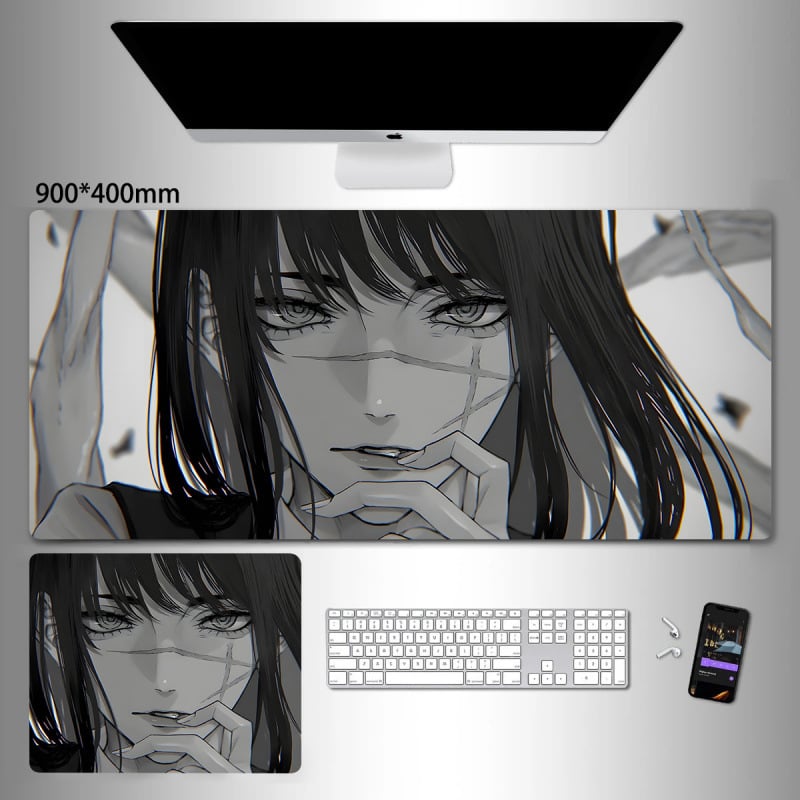 Liels spēļu peles paliktnis ar anime seriāla motīvu un tintes mazgāšanas seno stilā; dabiskā gumija, pretslīdēšana, vienpusējs.