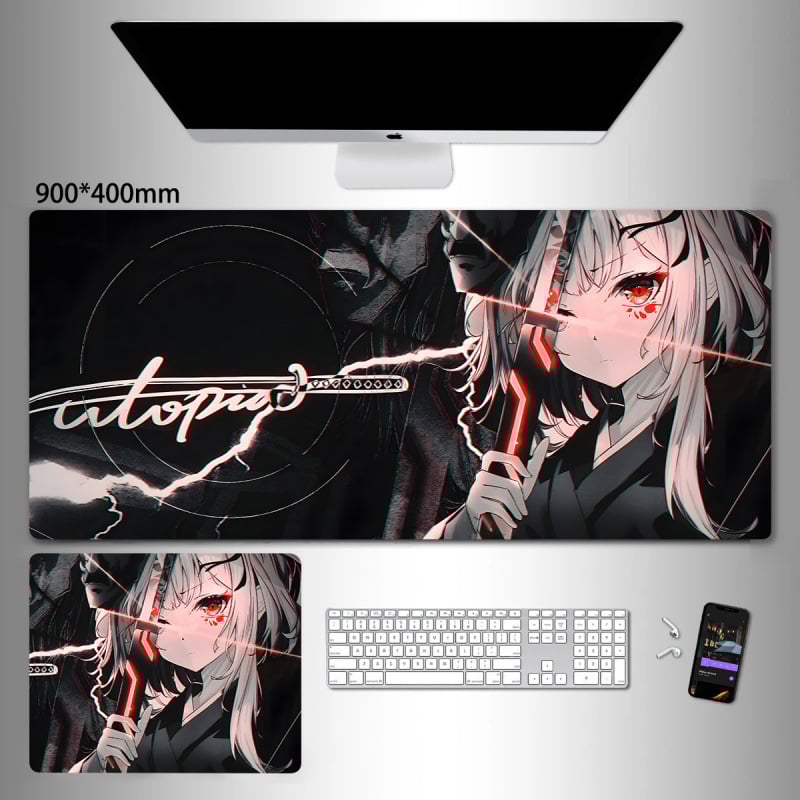 Liels spēļu peles paliktnis ar anime seriāla motīvu un tintes mazgāšanas seno stilā; dabiskā gumija, pretslīdēšana, vienpusējs.