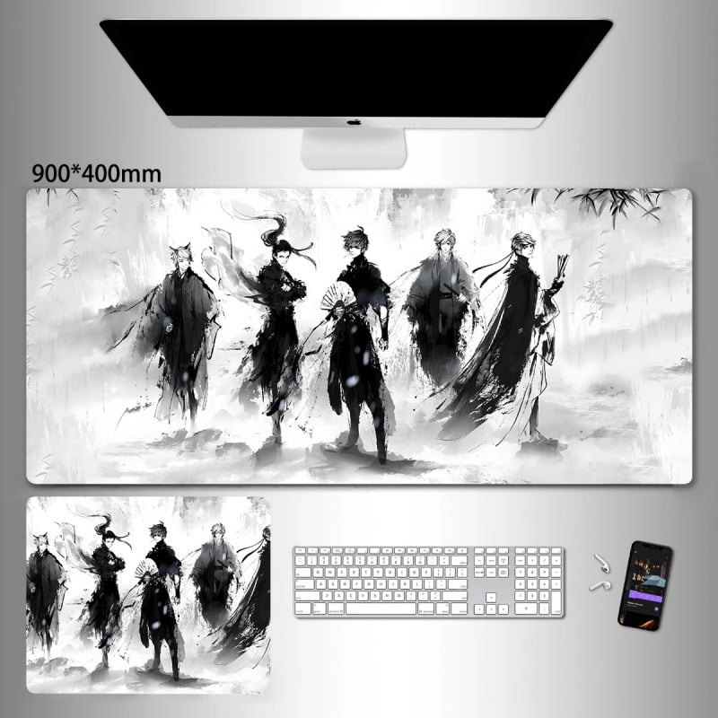 Liels spēļu peles paliktnis ar anime seriāla motīvu un tintes mazgāšanas seno stilā; dabiskā gumija, pretslīdēšana, vienpusējs.