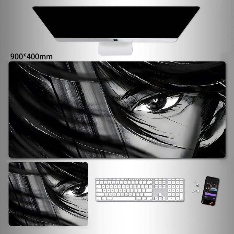 Liels spēļu peles paliktnis ar anime seriāla motīvu un tintes mazgāšanas seno stilā; dabiskā gumija, pretslīdēšana, vienpusējs.