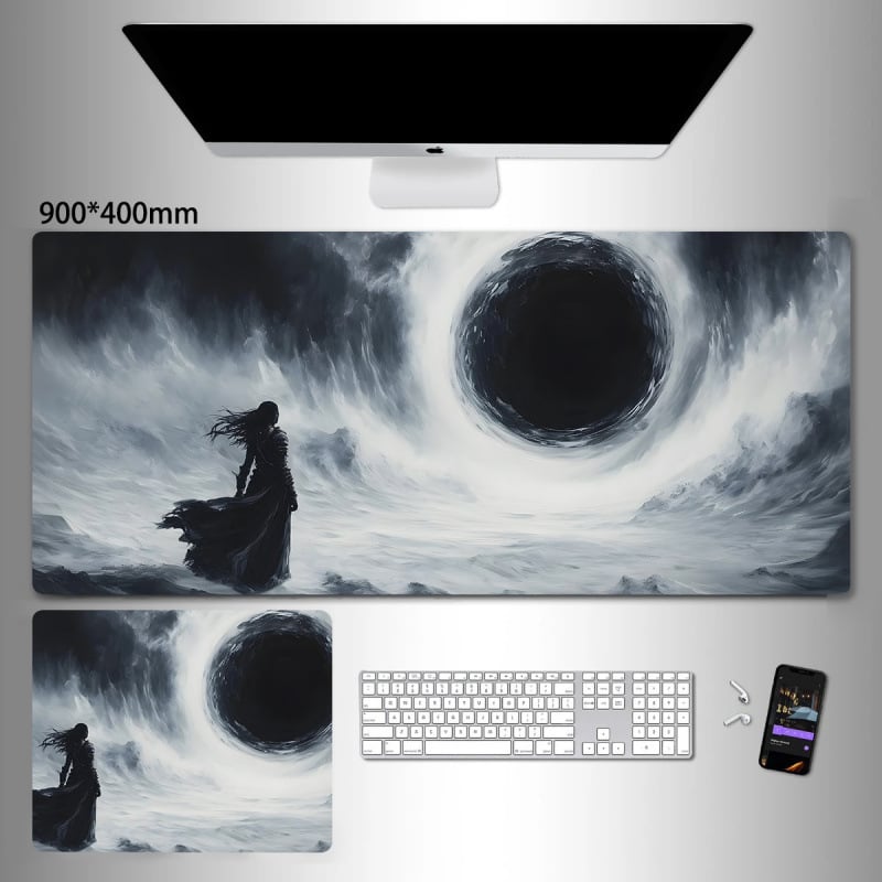 Liels spēļu peles paliktnis ar anime seriāla motīvu un tintes mazgāšanas seno stilā; dabiskā gumija, pretslīdēšana, vienpusējs.