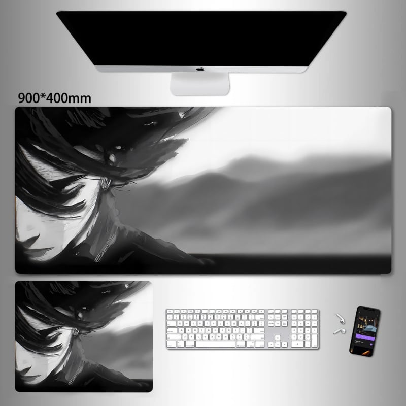 Liels spēļu peles paliktnis ar anime seriāla motīvu un tintes mazgāšanas seno stilā; dabiskā gumija, pretslīdēšana, vienpusējs.