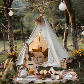 Vienam žmogui skirta sulankstoma stovyklavimo palapinė, trikampio formos; vienos sluoksnio konstrukcija; vidinis audinys ir grindų audinys iš medvilnės ir lino