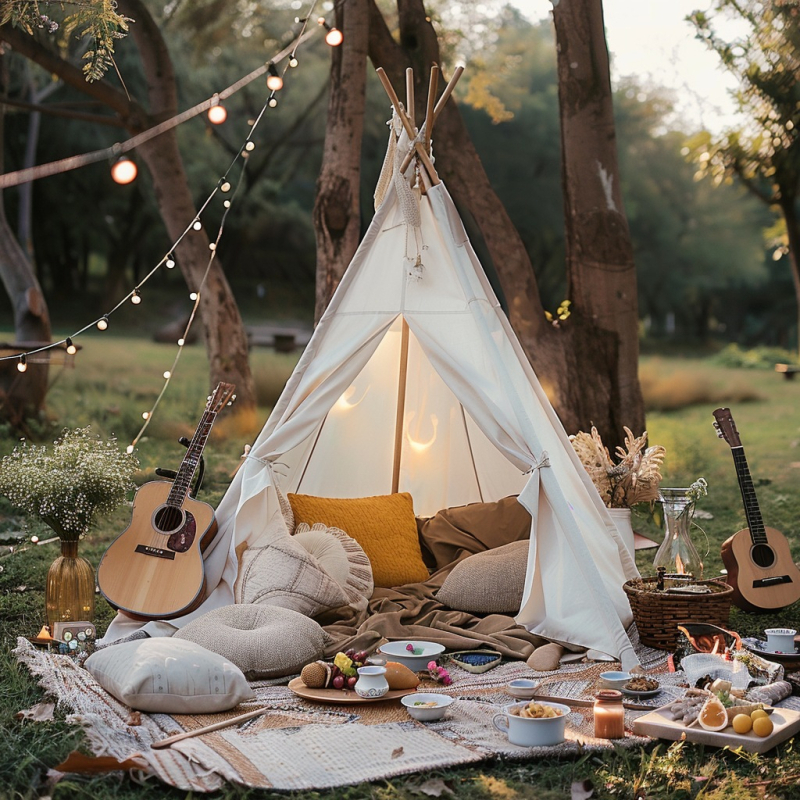 Vienam žmogui skirta sulankstoma stovyklavimo palapinė, trikampio formos; vienos sluoksnio konstrukcija; vidinis audinys ir grindų audinys iš medvilnės ir lino