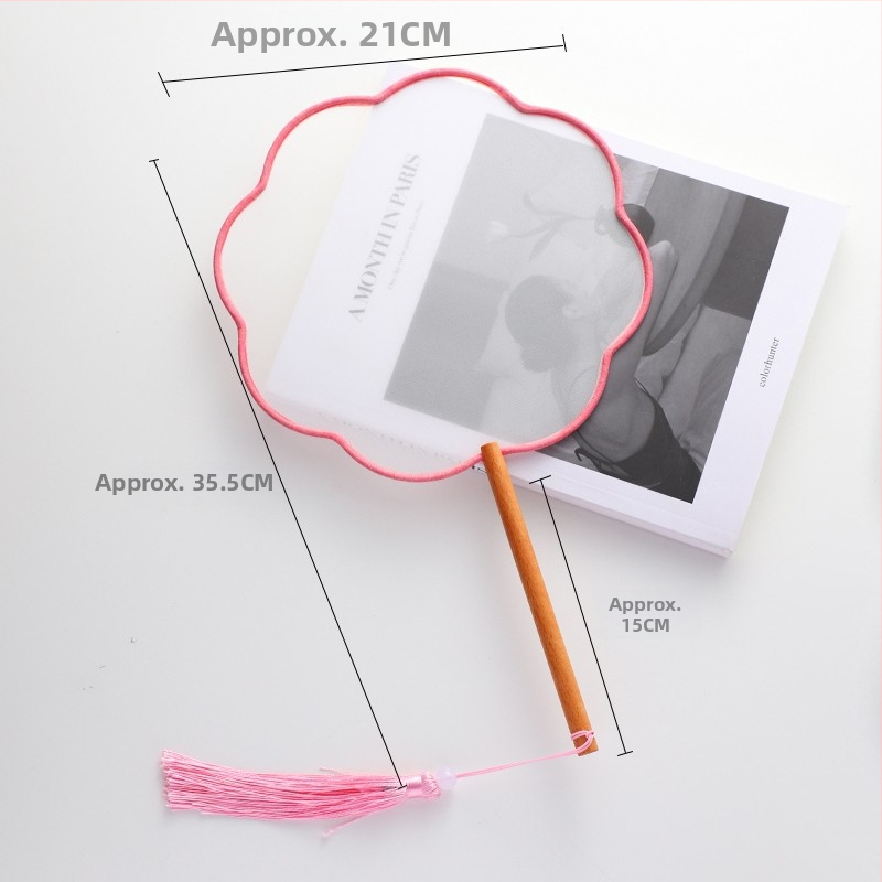 Ķīnas antīkā stila roku vents ar garu rokturi un pušķi, materiāls: audums, zīmols Tane, atsevišķa iepakošana