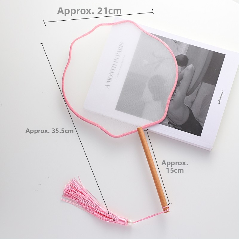 Ķīnas antīkā stila roku vents ar garu rokturi un pušķi, materiāls: audums, zīmols Tane, atsevišķa iepakošana