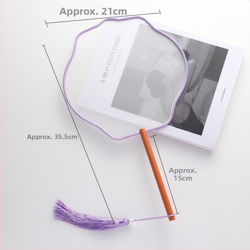 Ķīnas antīkā stila roku vents ar garu rokturi un pušķi, materiāls: audums, zīmols Tane, atsevišķa iepakošana