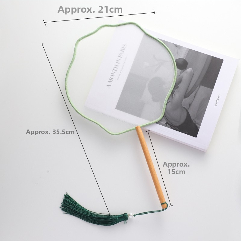 Ķīnas antīkā stila roku vents ar garu rokturi un pušķi, materiāls: audums, zīmols Tane, atsevišķa iepakošana